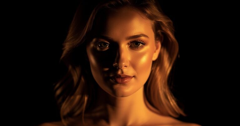 Portrait en clair-obscur avec éclairage latéral dramatique sur fond noir