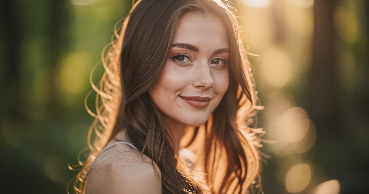 Portrait en contrejour avec bokeh doré et flou d arrière-plan crémeux